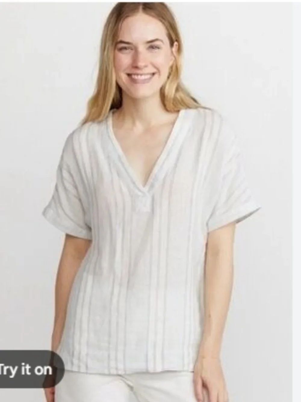 EUC MARINE LAYER Bali Linen Blend Rolled Sleeve Striped Shirt in L